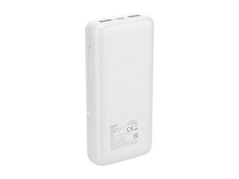 Deltaco PB-C1006 Powerbank | 2x USB-A | 1x USB-C | White - 20000 mAh