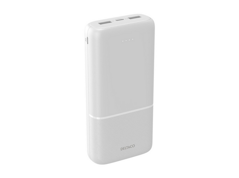 Deltaco PB-C1006 Powerbank | 2x USB-A | 1x USB-C | White - 20000 mAh