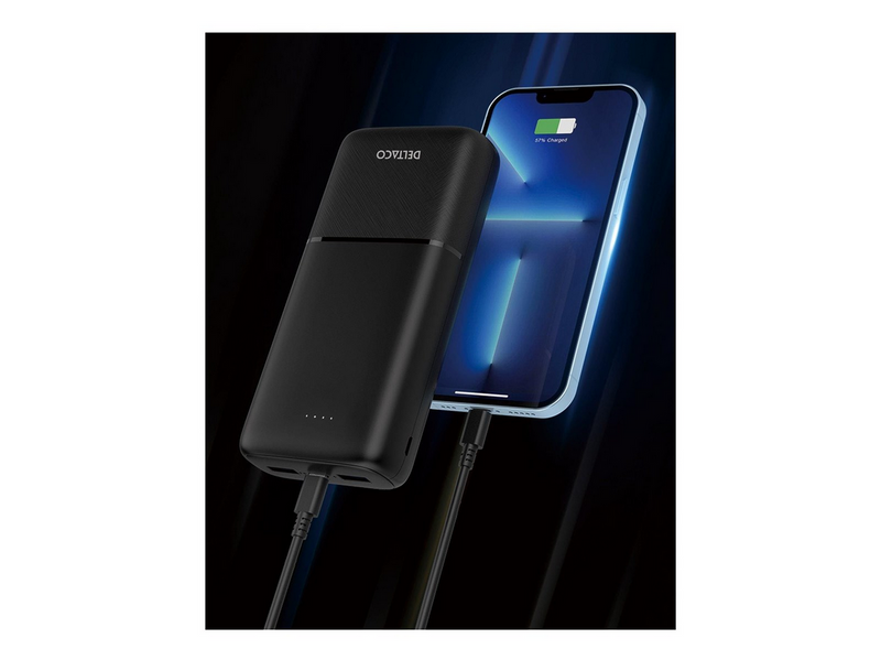 Deltaco PB-C1008 Powerbank | 2x USB-A + 1x USB-C | PD | Black - 20000 mAh