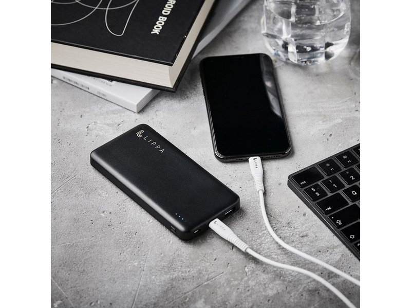 Lippa 10.000 mAh Powerbank 18W USB-C PD & QC USB-A Output - Black - 10000 mAh