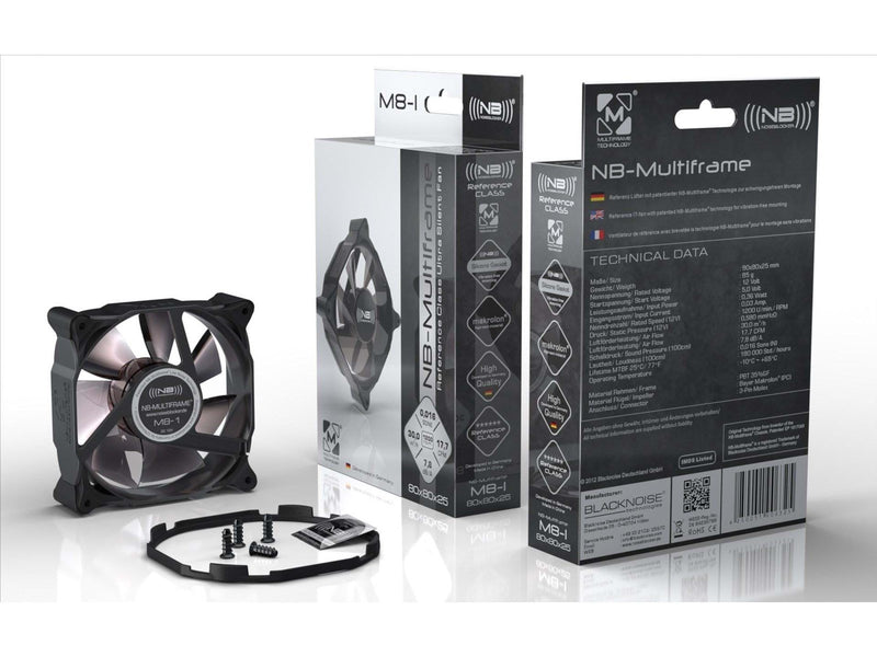Blacknoise Multiframe M8-S3 HS - Gehäuselüfter - 80mm - Schwarz mit weißen Flügeln - 19 dBA
