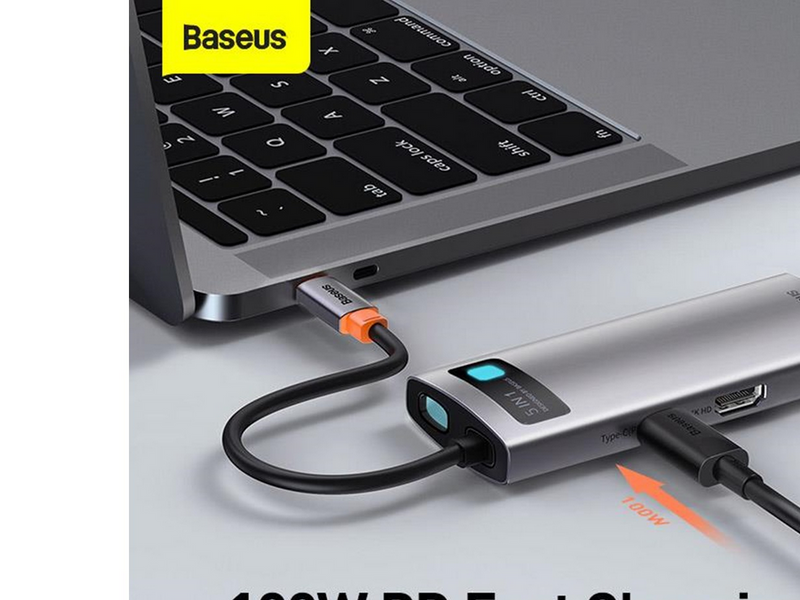 Baseus Hub 5in1 Metal Gleam Series USB-C to 3x USB 3.0 + HDMI + USB-C PD USB-Hubs - USB 3.0 - 5 - Grau