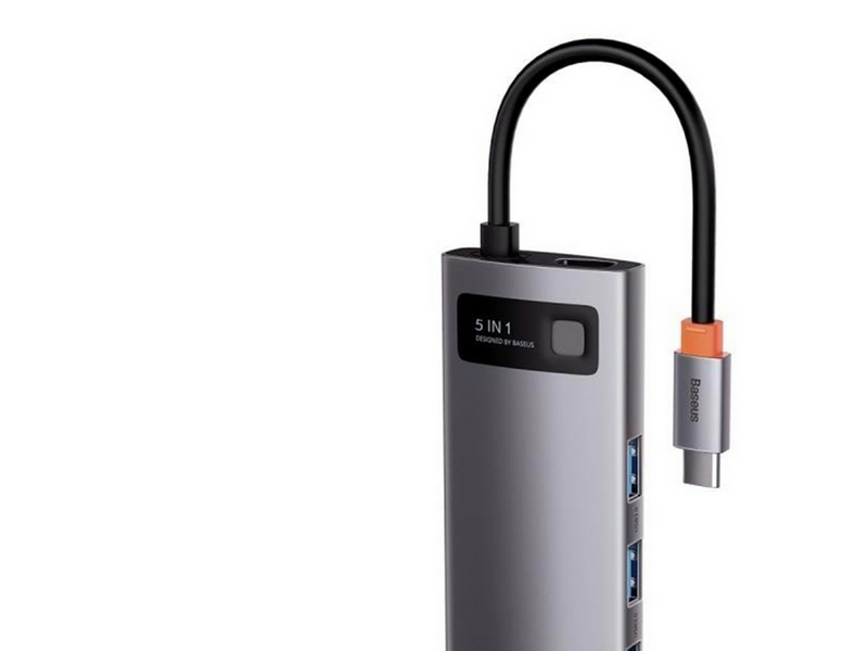 Baseus Hub 5in1 Metal Gleam Series USB-C to 3x USB 3.0 + HDMI + USB-C PD USB-Hubs - USB 3.0 - 5 - Grau