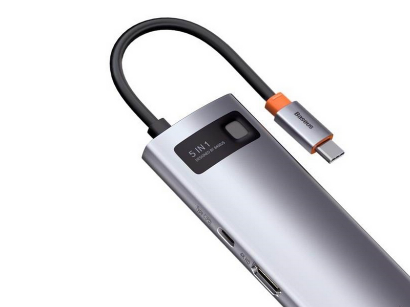 Baseus Hub 5in1 Metal Gleam Series USB-C to 3x USB 3.0 + HDMI + USB-C PD USB-Hubs - USB 3.0 - 5 - Grau