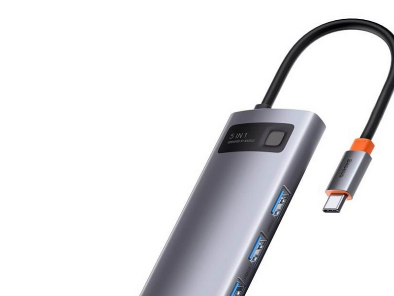Baseus Hub 5in1 Metal Gleam Series USB-C to 3x USB 3.0 + HDMI + USB-C PD USB-Hubs - USB 3.0 - 5 - Grau
