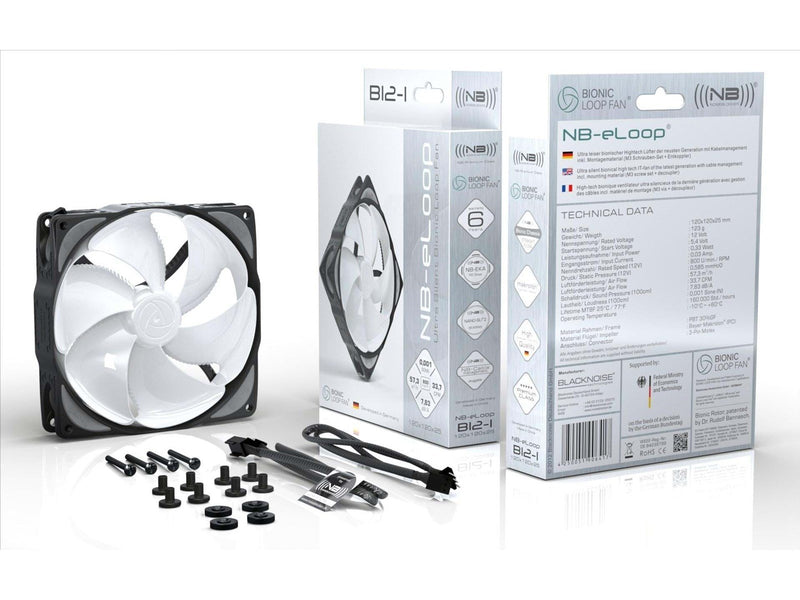 Blacknoise eLoop B12-3 - Gehäuselüfter - 120mm - Schwarz mit weißen Flügeln - 27 dBA