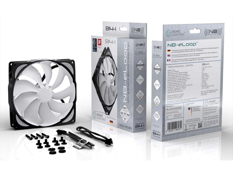Blacknoise eLoop B14-1 - Gehäuselüfter - 140mm - Schwarz mit weißen Flügeln - 5 dBA