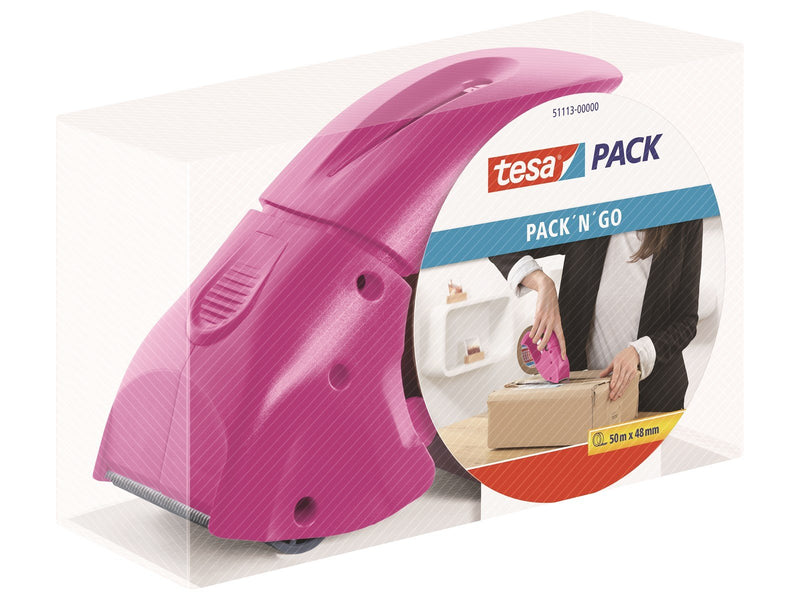 tesa Hand dispenser Pack-n-go for packaging tape Pink