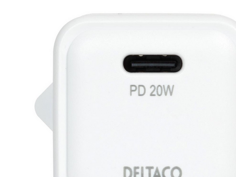 Deltaco USB-C mini wall charger 1x USB-C PD 20 W white