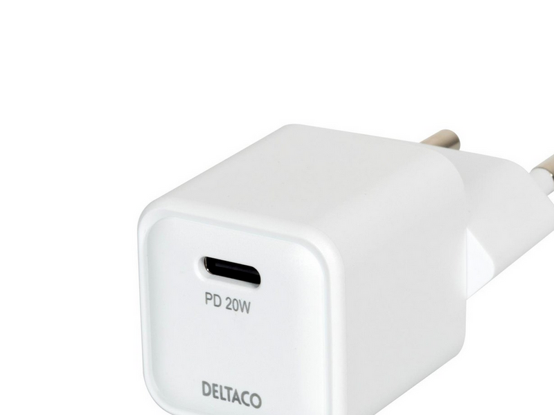 Deltaco USB-C mini wall charger 1x USB-C PD 20 W white