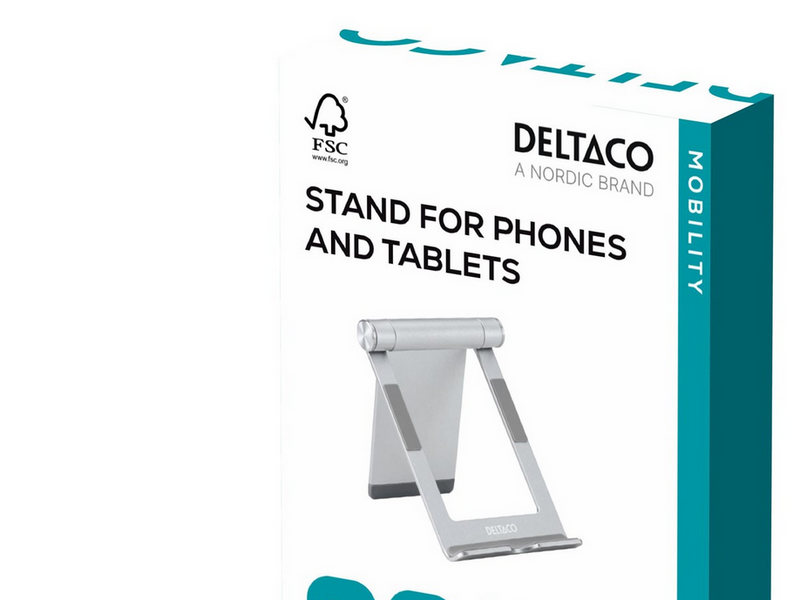 Deltaco Foldable phone/tablet stand in aluminum non-slip universal adjustable silver