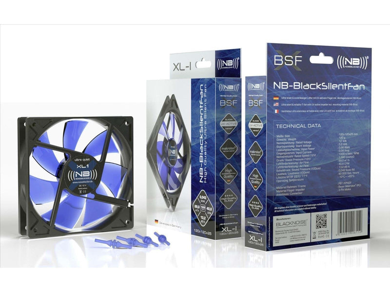 Blacknoise BlackSilentFan XL-2 - Gehäuselüfter - 120mm - Schwarz mit blauen Flügeln - 24 dBA