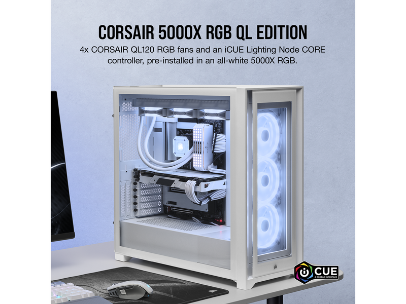 Corsair iCUE 5000X RGB QL Edition - White - Gehäuse - Miditower - Weiß