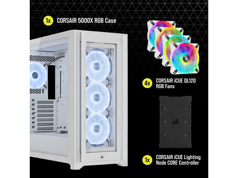 Corsair iCUE 5000X RGB QL Edition - White - Gehäuse - Miditower - Weiß