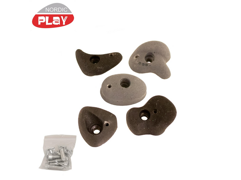 Nordic Play climbing grips black/grey 5 pcs. polyresin incl. screws