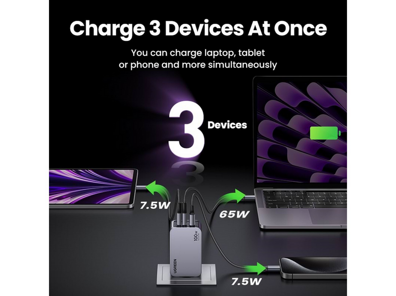UGREEN Nexode Pro 100W 3-Port GaN Fast Charger with 100W USB-C Cable