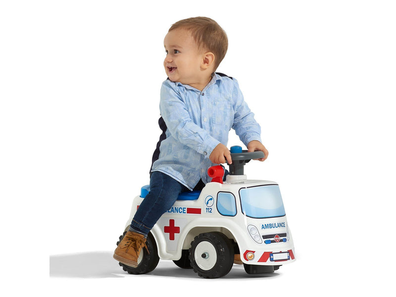 Falk Ambulance ride-on with storage steering wheel and horn