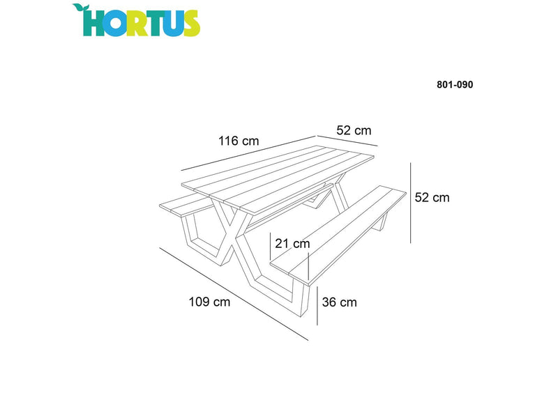 HORTUS Kids picnic table model X black nonwood and anthracite frame