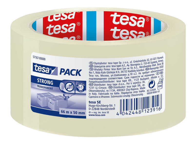 tesa Pack Strong Packaging Tape 66m x 50mm Transparent