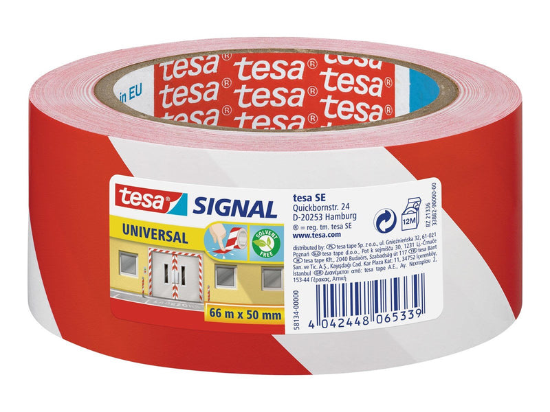 tesa Signal Universal Warning marking tape 66m x 50mm Red-White