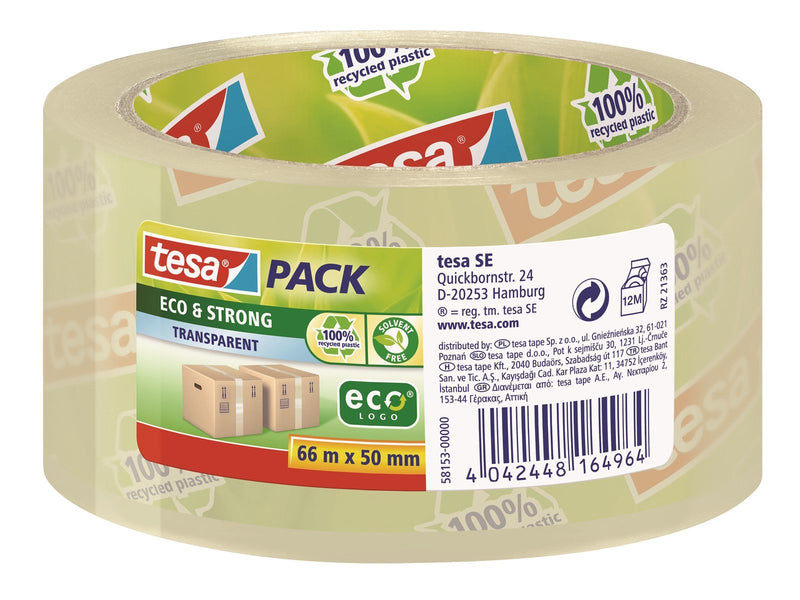 tesa pack eco & Strong Packaging Tape ecoLogo 66m x 50mm Transparent