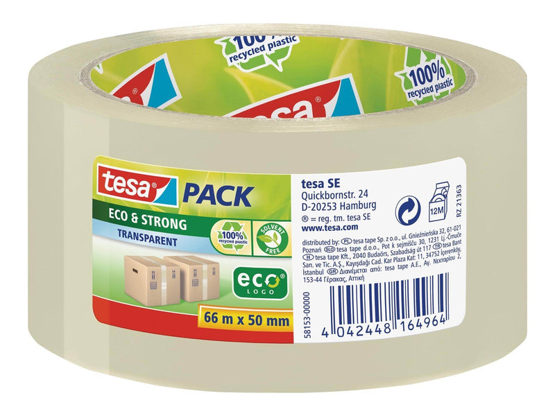 tesa pack eco & Strong Packaging Tape ecoLogo 66m x 50mm Transparent