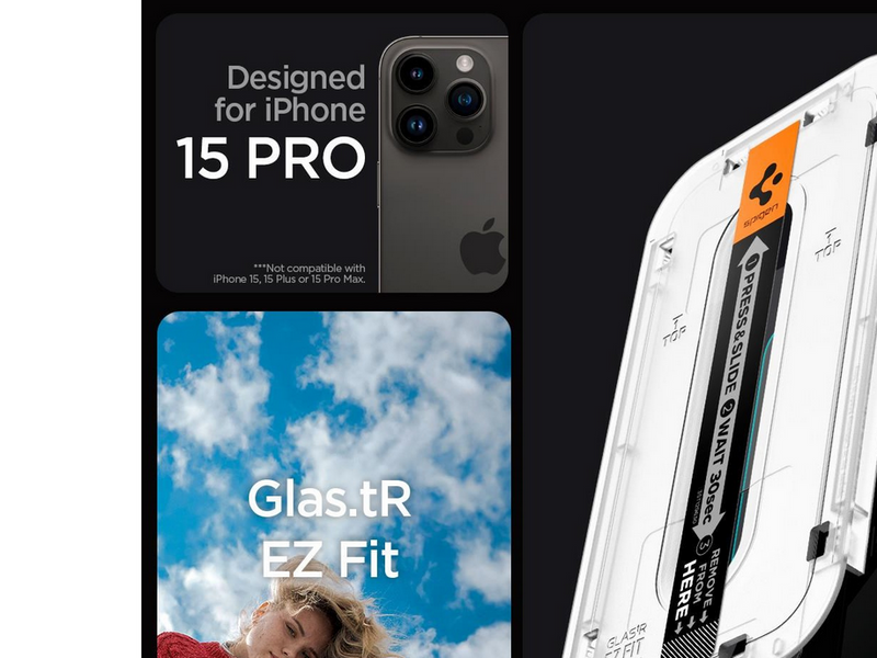 Spigen Glass tR EZ Fit (Privacy) 2 Pack - transparency - iPhone 15 Pro