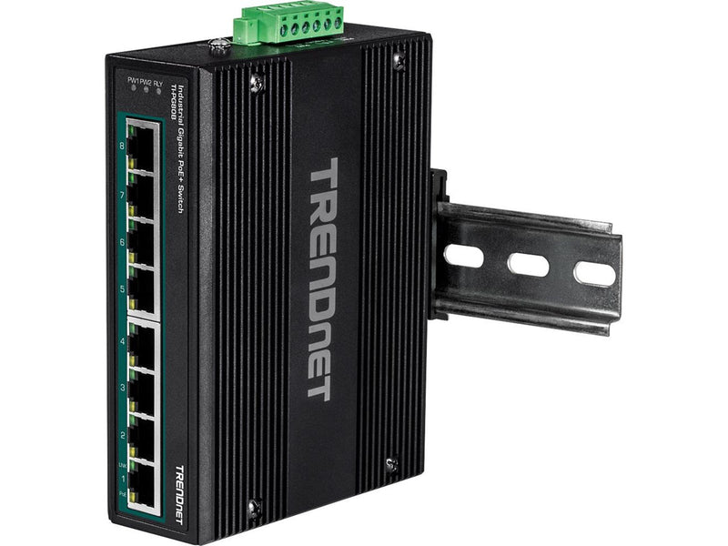TRENDnet TI-PG80B 8-Port Industrial Gigabit PoE+ DIN-Rail Switch (24 – 56V)