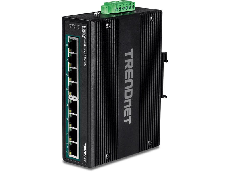 TRENDnet TI-PG80B 8-Port Industrial Gigabit PoE+ DIN-Rail Switch (24 – 56V)