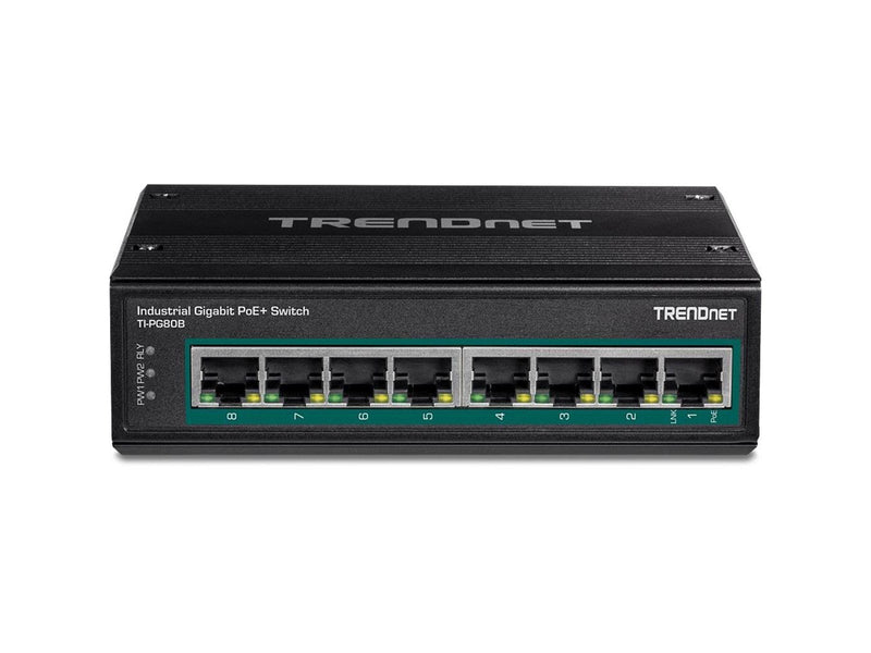 TRENDnet TI-PG80B 8-Port Industrial Gigabit PoE+ DIN-Rail Switch (24 – 56V)