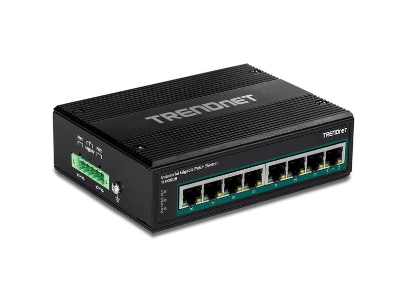 TRENDnet TI-PG80B 8-Port Industrial Gigabit PoE+ DIN-Rail Switch (24 – 56V)