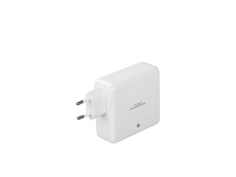 Deltaco USB-C GaN Wall Charger 60W w/ Built-in Powerbank | 9600 mAh | 2x USB-C | PPS | White