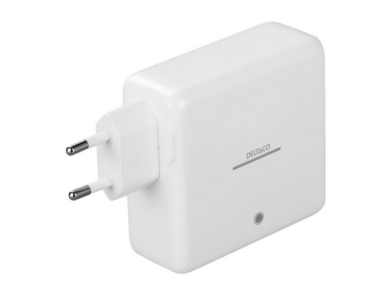 Deltaco USB-C GaN Wall Charger 60W w/ Built-in Powerbank | 9600 mAh | 2x USB-C | PPS | White