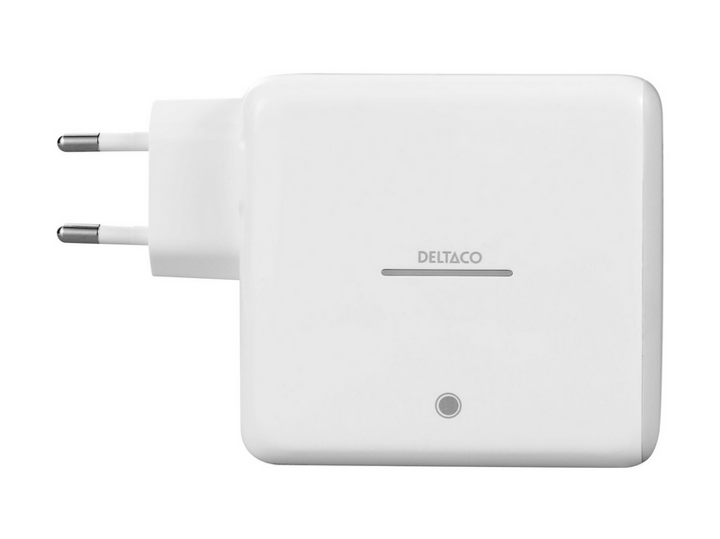 Deltaco USB-C GaN Wall Charger 60W w/ Built-in Powerbank | 9600 mAh | 2x USB-C | PPS | White