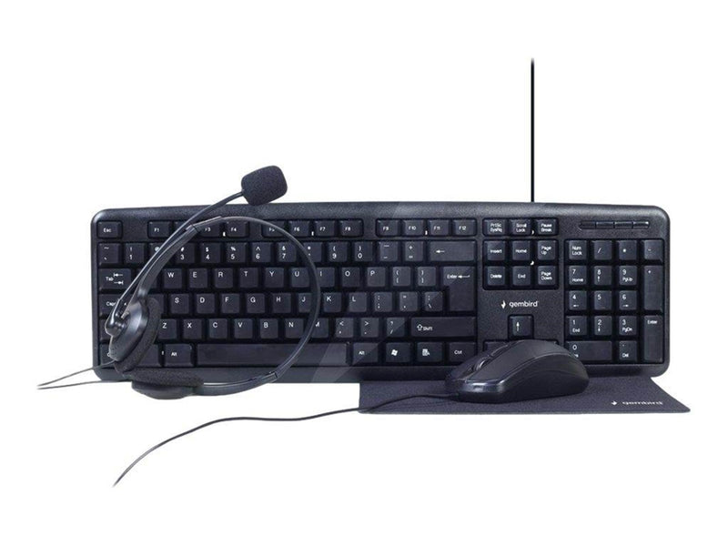 Gembird KBS-UO4-01 - 4-in-1 office kit - keyboard mouse headset and mouse pad set - QWERTY - US - Tastatur-, Maus-, Headset- und