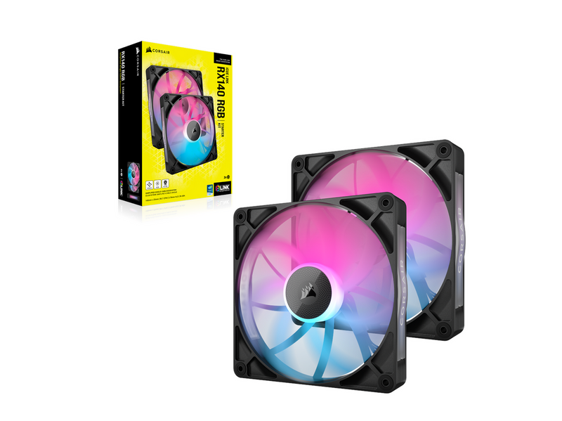 Corsair iCUE LINK RX140 RGB 2-pack - Gehäuselüfter - 140mm - Schwarz mit RGB LED - 36 dBA