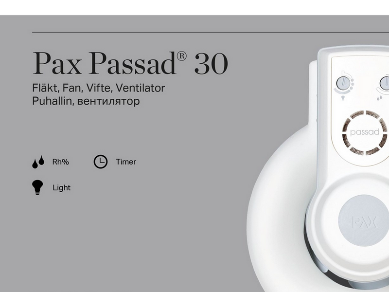 Pax Passad 30 Fan Moisture and presence sensor Ø100 mm White