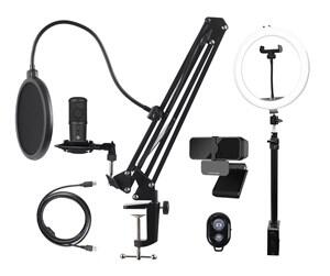 DELTACO Streaming-Kit, Mikrofon, Webcam, Ringlicht mit Tischhalterung