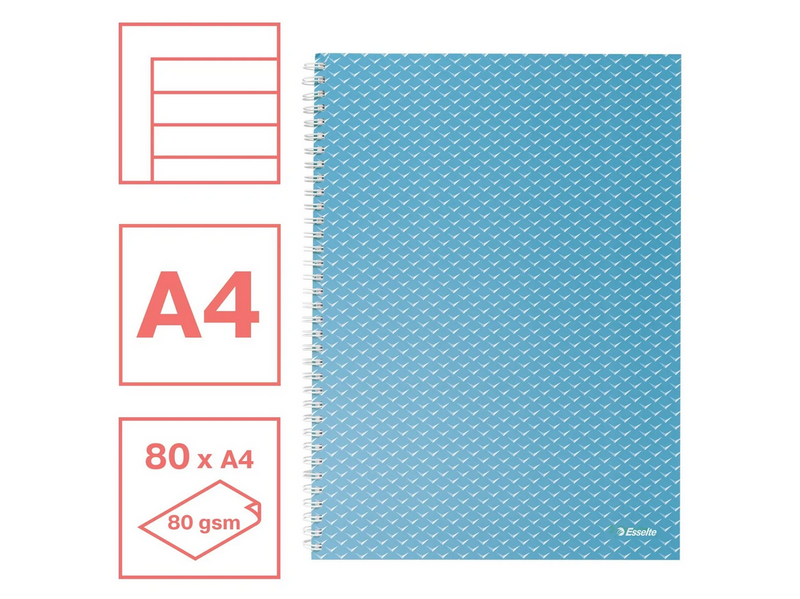 Esselte Colour'Breeze A4 Collegeblock liniert, Spiralbindung Blau
