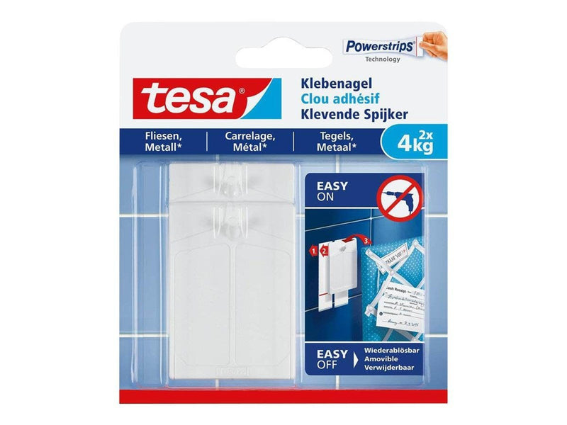 tesa Adhesive Nail for Tiles & Metal 4kg 2 Hooks + 6 Strips