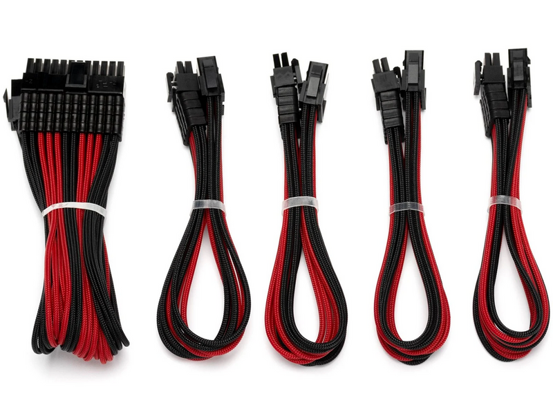 DUTZO Sleeved Power Extention Cable Kit (v2) - Schwarz / Rot