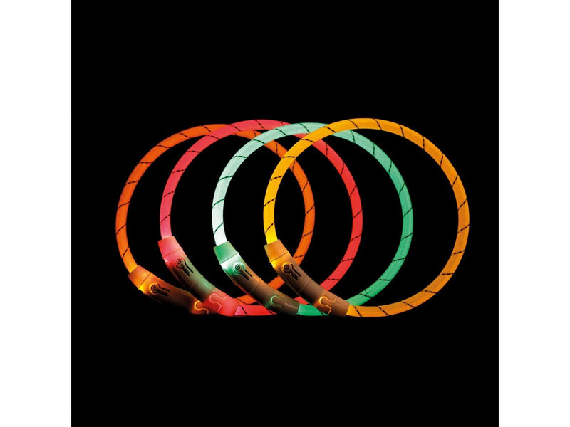 Trixie Flash Light Ring USB Illuminated Dog Safety Collar Orange Size M-L 7mm 45cm