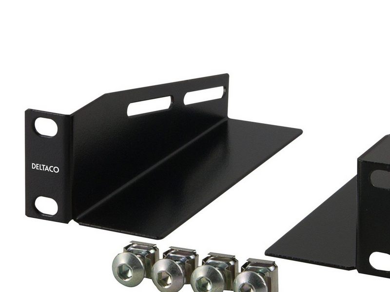 Deltaco L-support Rails 10" Cabinet 1U 136mm deep (2-Pack) Black