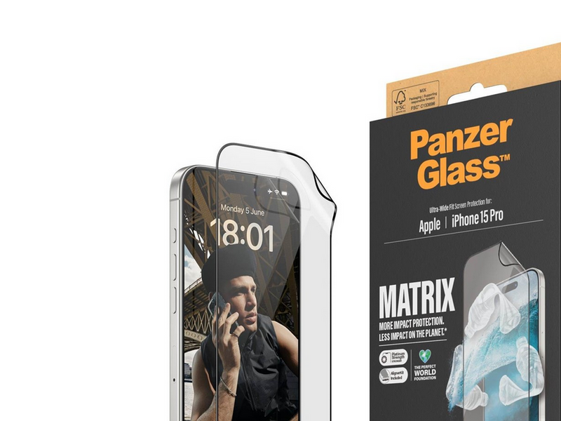 PanzerGlass MATRIX Screen Protector with D3O iPhone 15 Pro | Ultra-Wide Fit w. AlignerKit