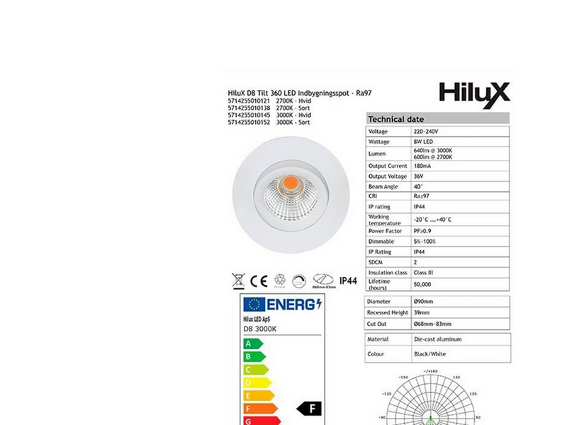 HiluX D8 Tilt360 - Full Spectrum LED Recessed spot - Ra97 - 2700K - White