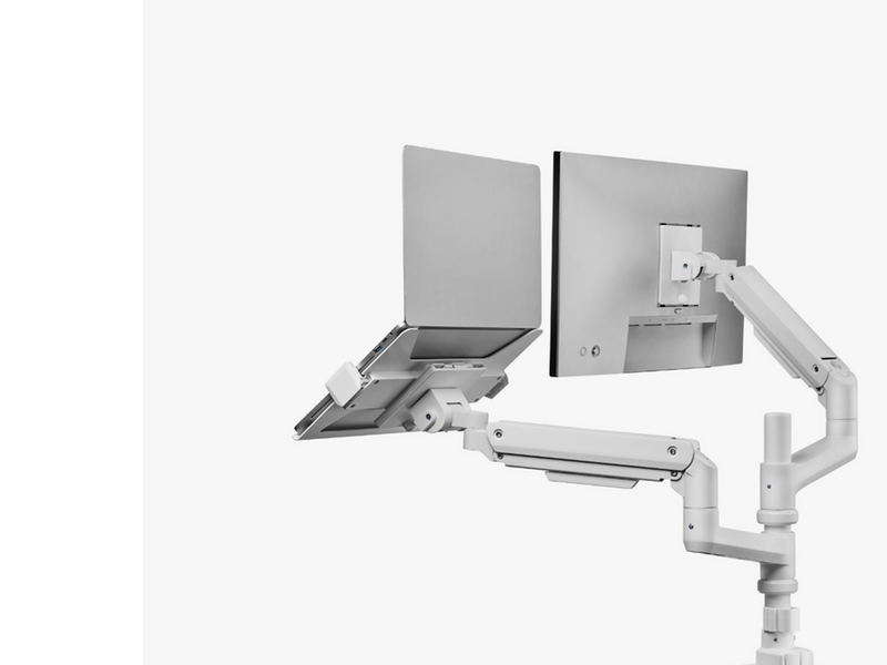 Alterzone Arm Luxe Schwere Einzel-Monitorarm mit Laptop-Ablage, Weiß