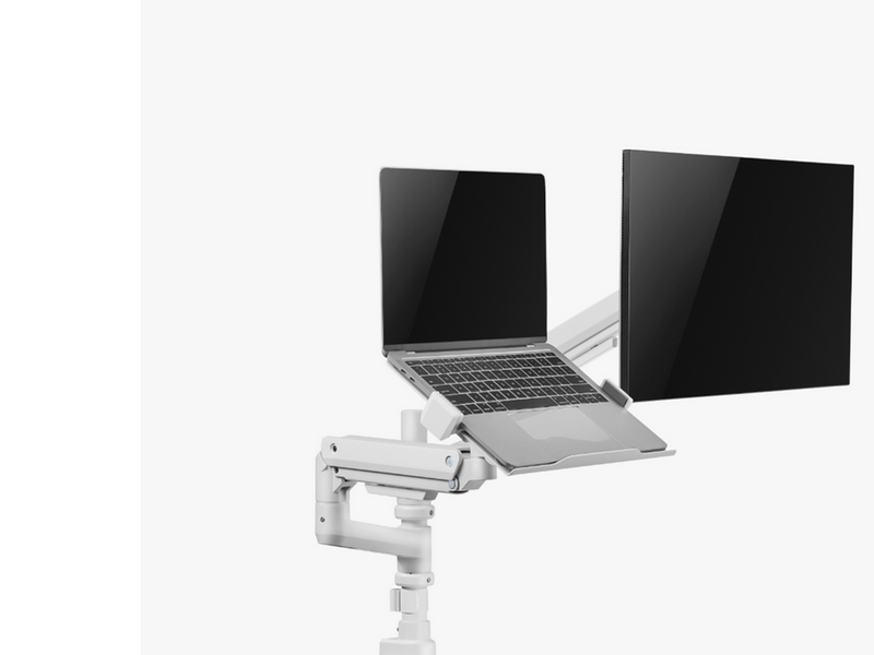 Alterzone Arm Luxe Schwere Einzel-Monitorarm mit Laptop-Ablage, Weiß