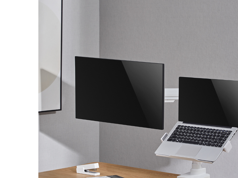 Alterzone Arm Luxe Schwere Einzel-Monitorarm mit Laptop-Ablage, Weiß