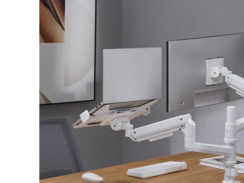 Alterzone Arm Luxe Schwere Einzel-Monitorarm mit Laptop-Ablage, Weiß