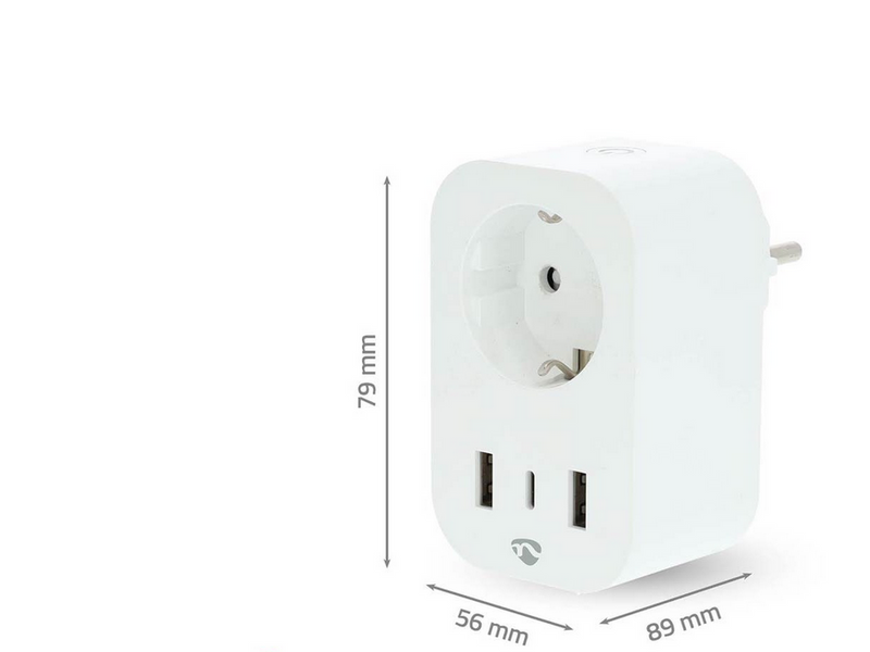 Nedis SmartLife Smart Plug Wi-Fi Strommesser 3680 W Typ F (CEE 7/7) / 1x USB-C / 2x USB Weiß
